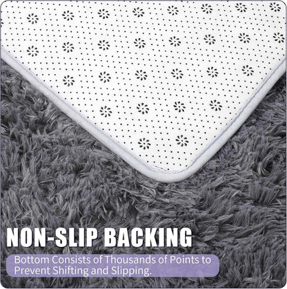 Weicher Hochflor Teppich 120cm Grau - Rund Wohnzimmer Schlafzimmer Rug Fluffy Plüsch Shaggy Teppich rutschfest waschbar