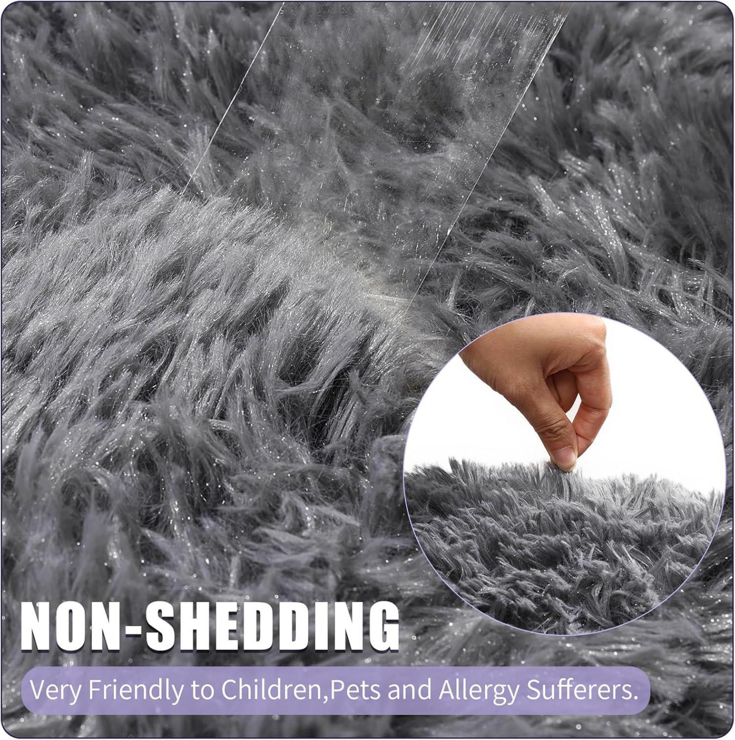 Runder Hochflor Teppich Flauschig Plüschig Dicker Teppich, 120cm Grau