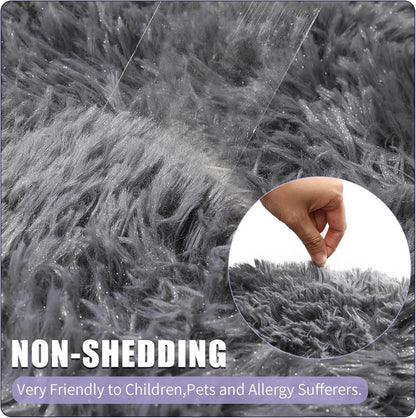 Runder Hochflor Teppich Flauschig Plüschig Dicker Teppich, 120cm Grau