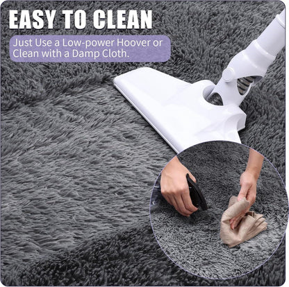 Hochflor Fluffy Teppich 120cm Grau Wohnzimmer Samt Shag rutschfeste