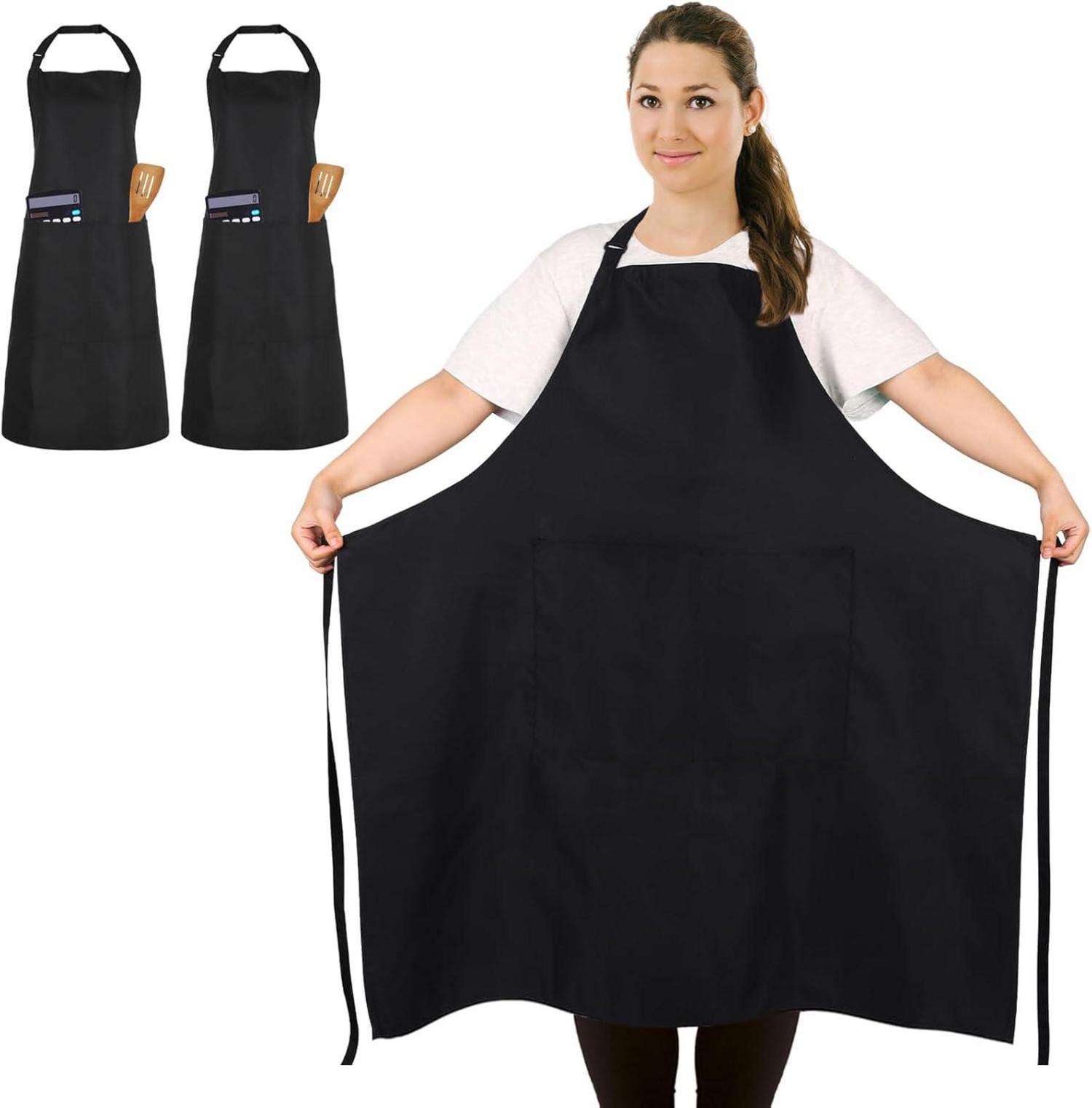 Schwarze Übergröße Kochschürze mit 2 Taschen, DIY Design