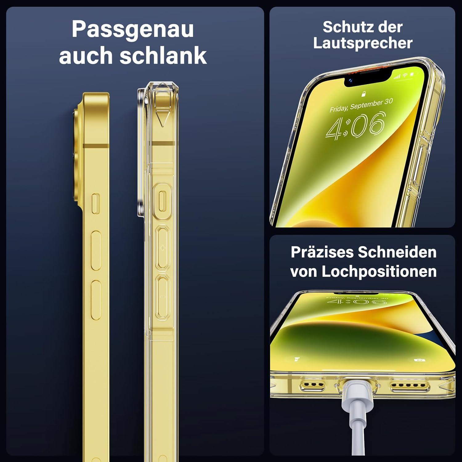 iPhone 14 Hülle 5-in-1-Set Rundumschutz Schutzhülle Cover Transparent (6.1