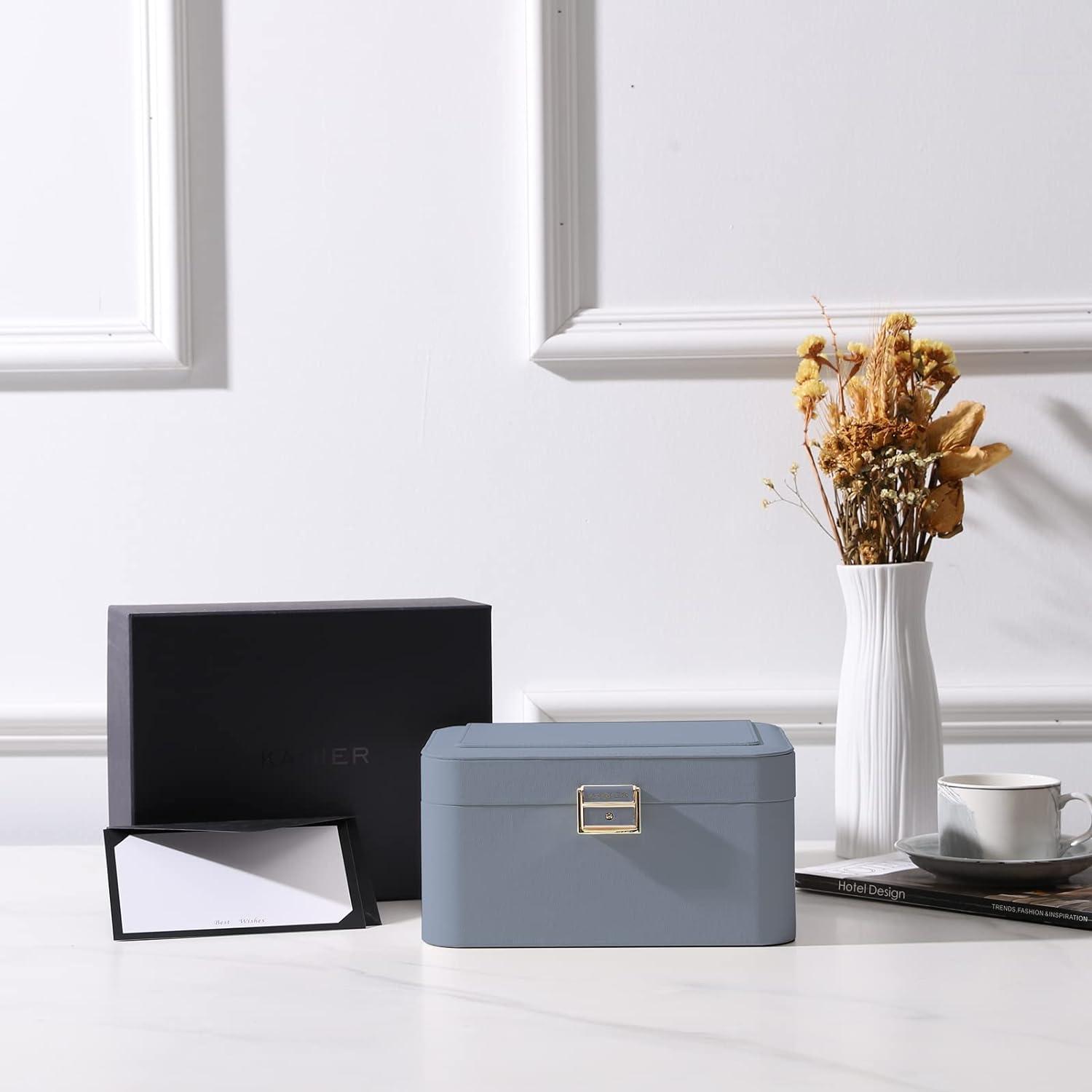 Schmuckkästchen mit Spiegel, Große Schmuckschatulle für Damen, 2 Schich Schmuckaufbewahrung, Wasserdichte Schmuckbox, Ringe Ohringe Halskette