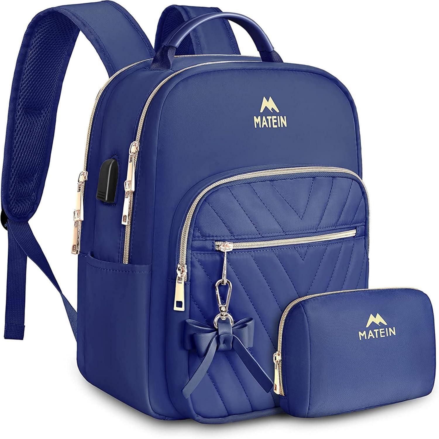 Mini Damen Rucksack in Blau mit Anhänger Quaste und Diebstahlschutz