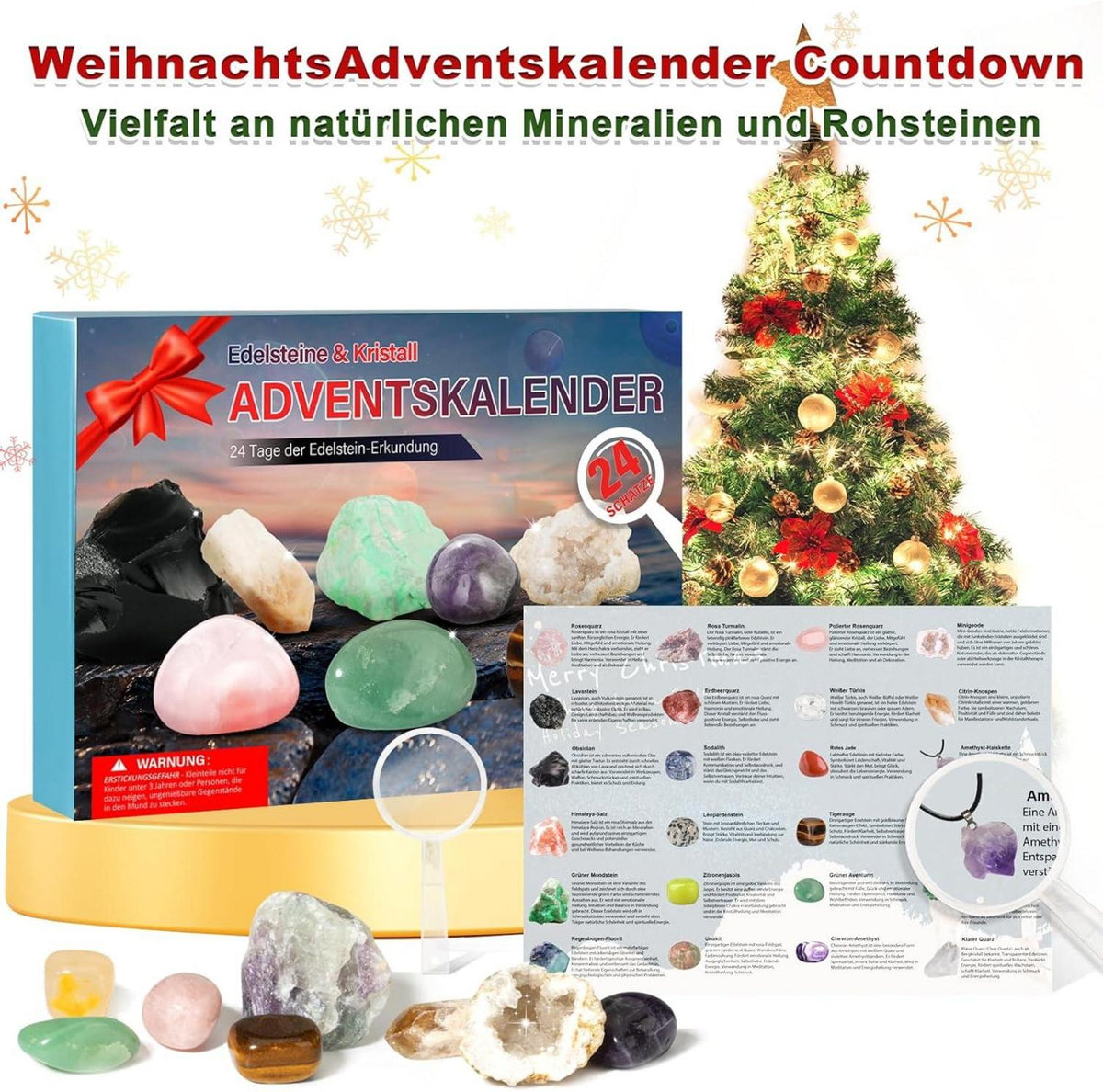 Adventskalender 2024 für Kinder mit Natürlichen Kristallen