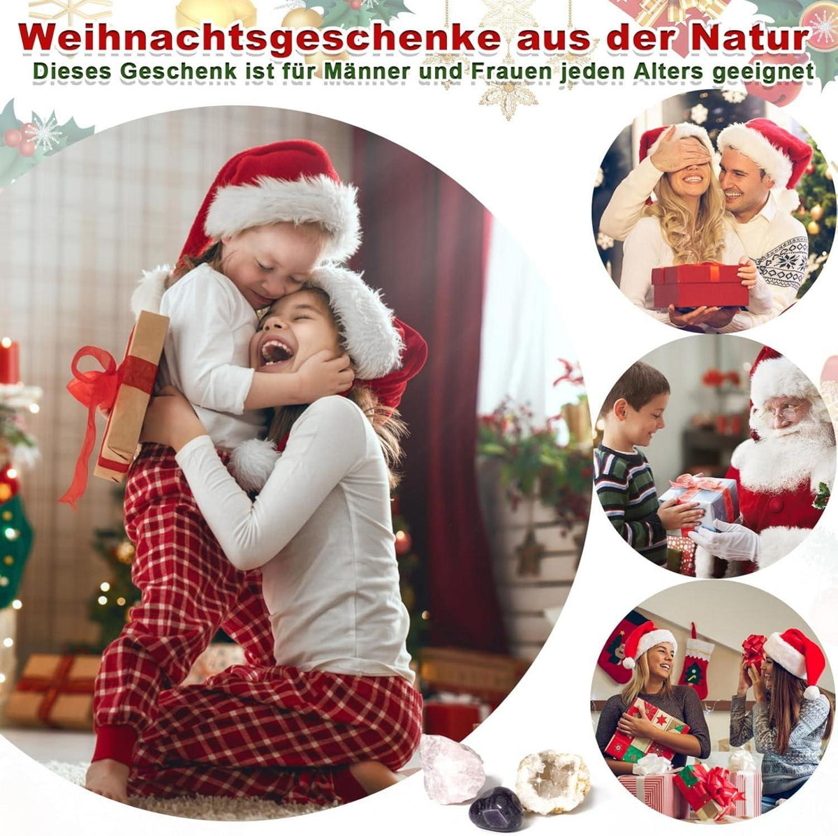 Adventskalender 2024 Kinder Kristalle 24 Tage Weihnachten Countdown, Natürlich