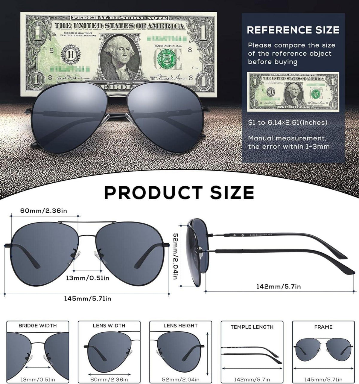 Polarisierte Sonnenbrille mit UV-Schutz 100% TAC Gläser TR90 Bügel