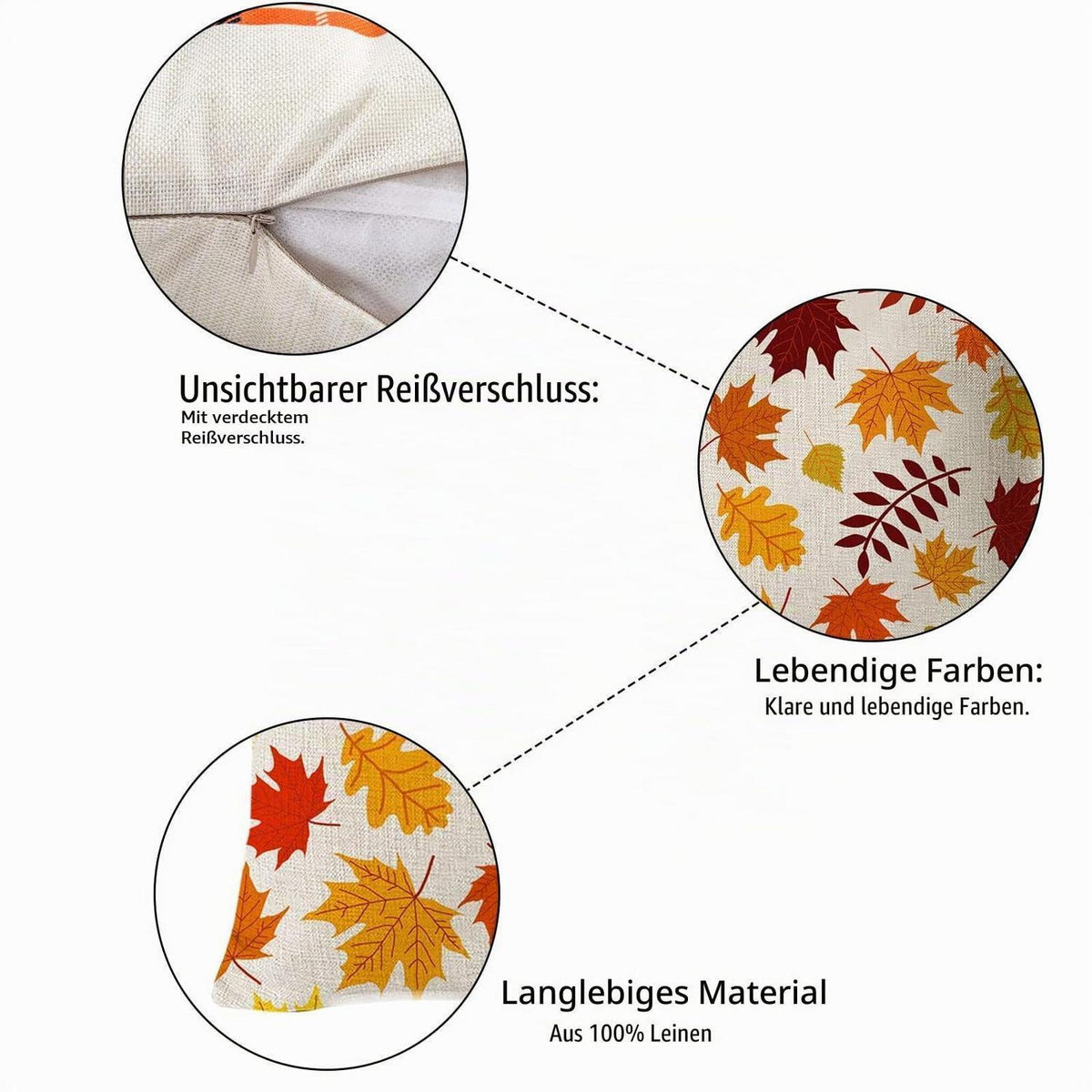 Herbst Kissenbezug Set 4er-Pack Ahornblatt & Kürbis 45x45 cm