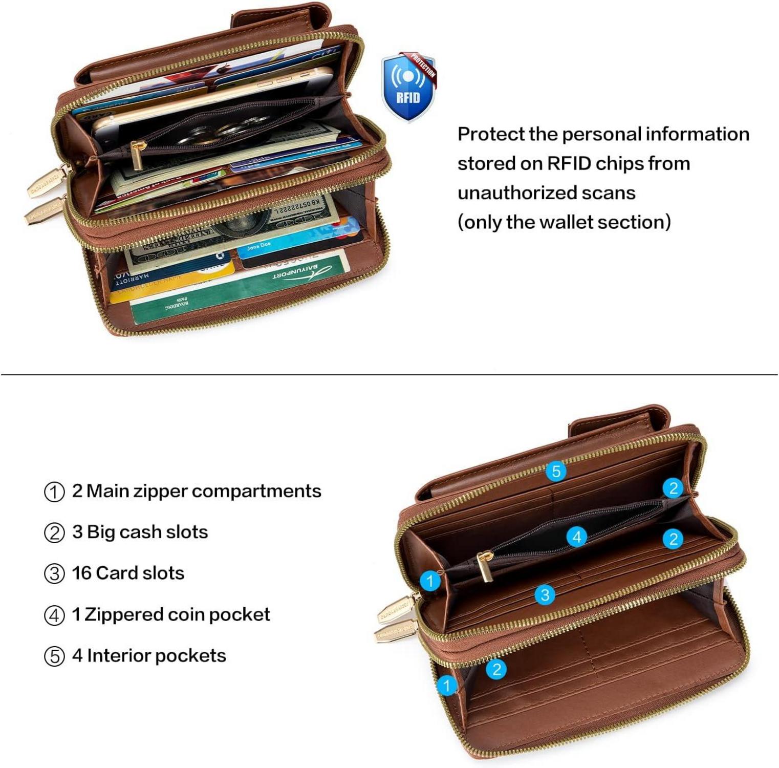 Roulens Kleine Umhängetasche Damen 3 in 1 Crossbody Handytasche RFID Reißverschlussfächer