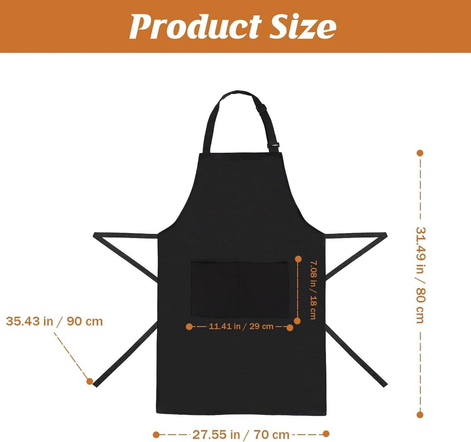 Kochschürze Schwarz Wasserdicht mit 2 Taschen