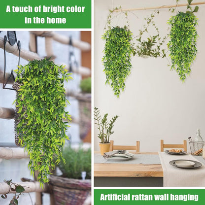 Künstliche Hängepflanze Bambus Blätter 80cm 4er Set Balkon Garten Deko