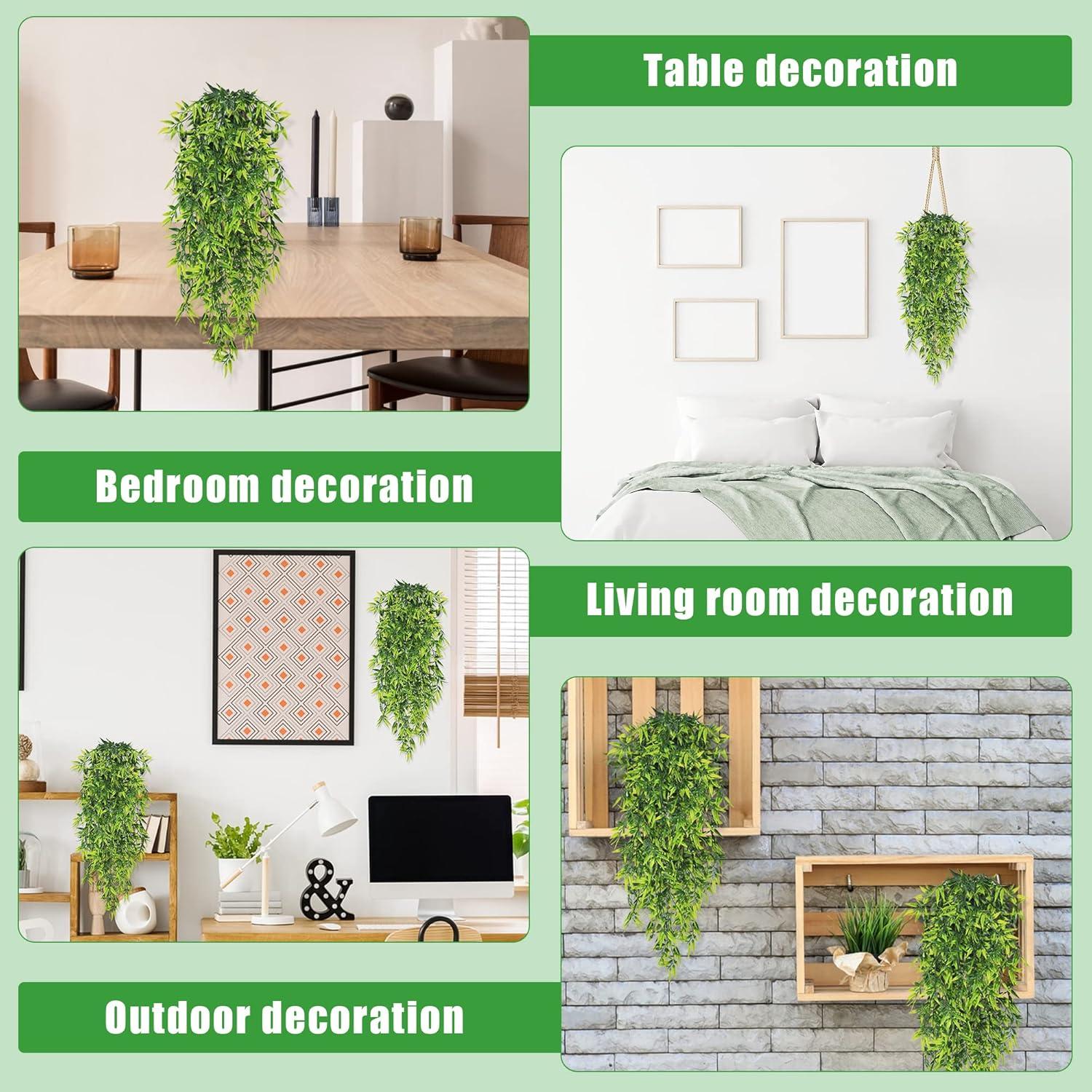 Künstliche Hängepflanze Bambus Blätter 80cm 4er Set Balkon Garten Deko