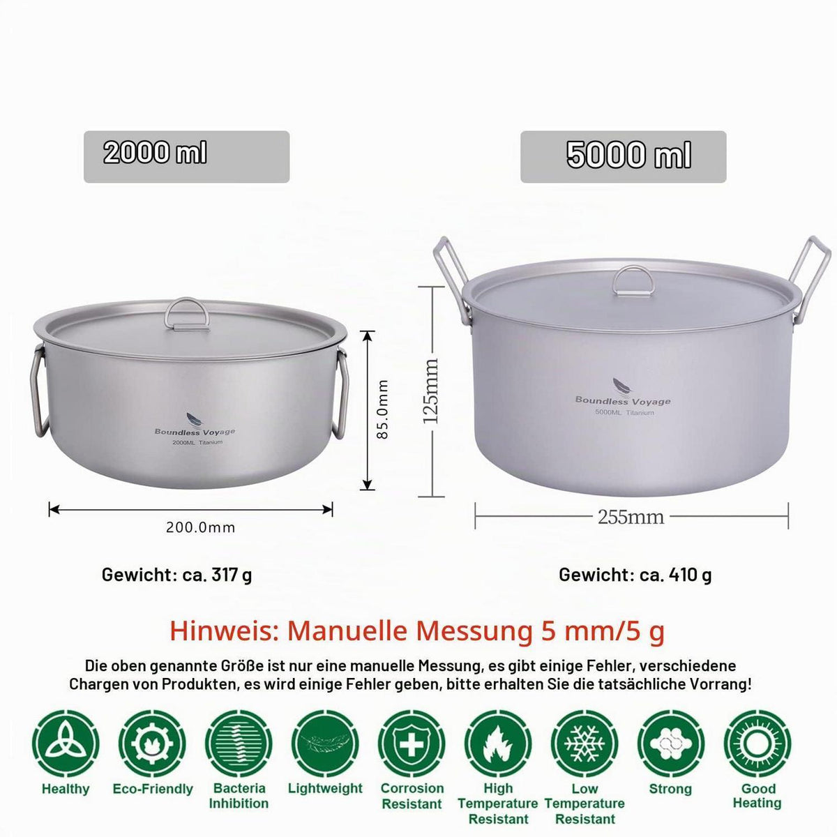 Titan Campingtopf 2L/5L mit Deckel – Leicht & Robust