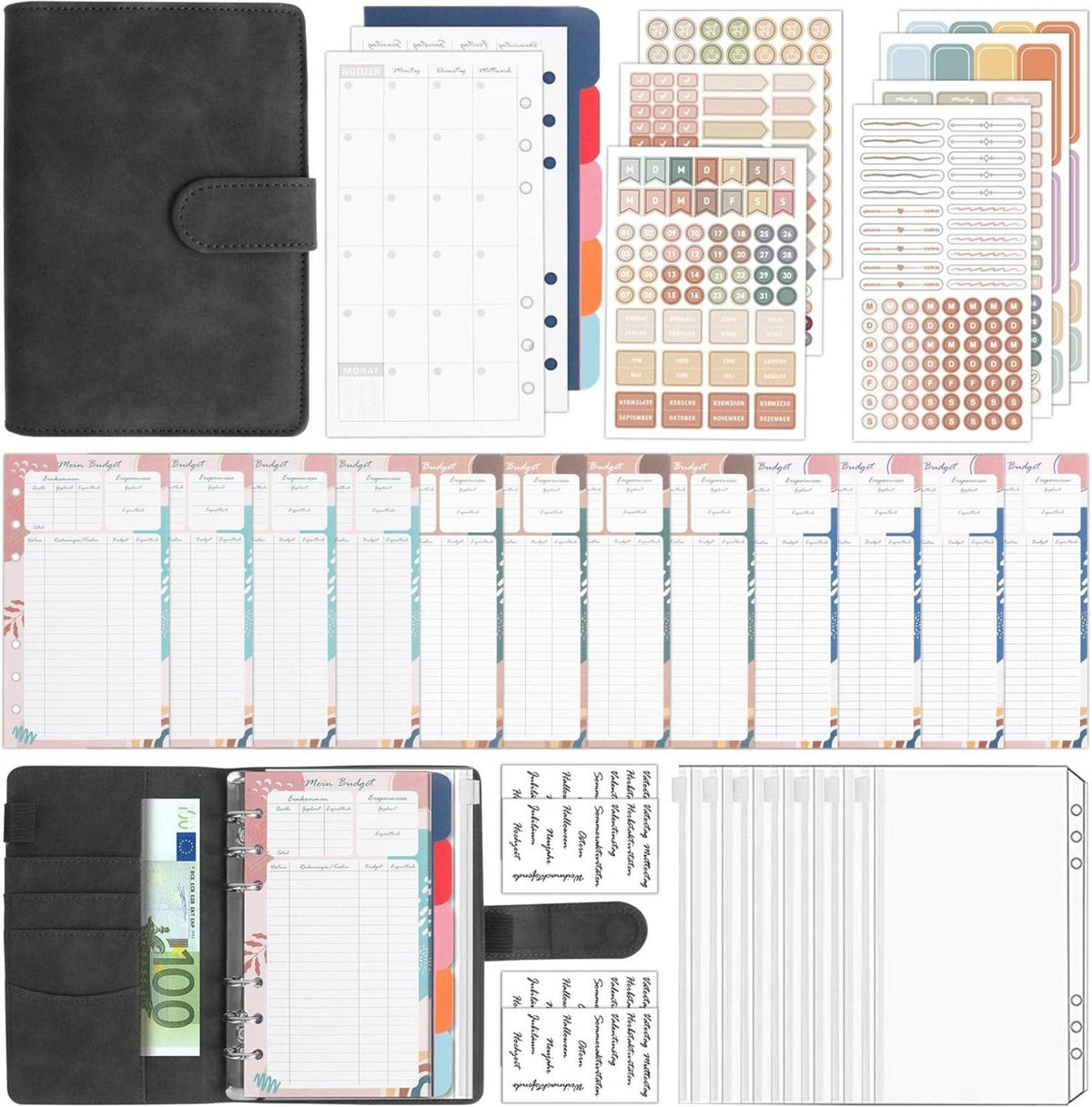 Budget Planner A6 PU Leder Startset 12 Budgetblätter 14