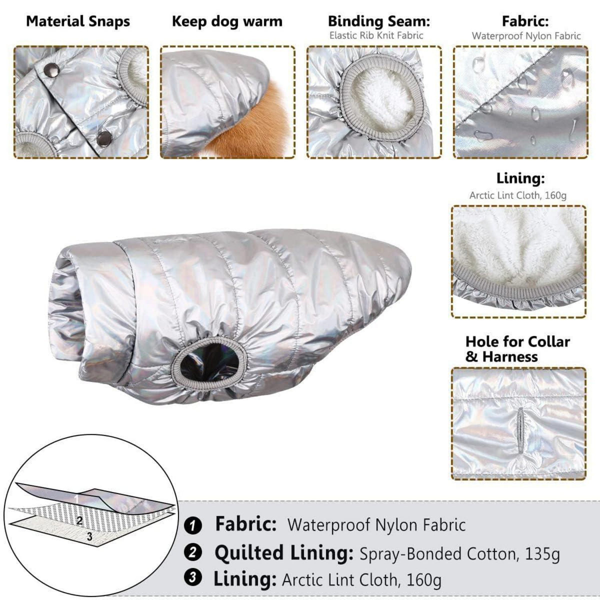 Hunde Wintermantel wasserdicht & winddicht – warm & bequem (Silber, S)