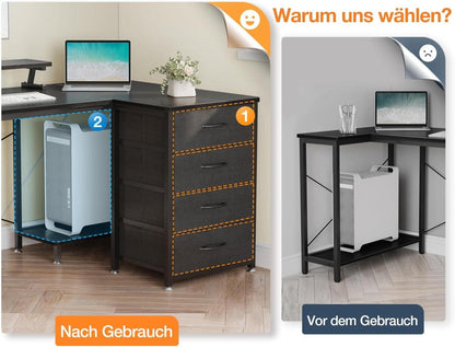 L-förmiger Schreibtisch mit USB-Ladeanschluss&Steckdose Schwarz