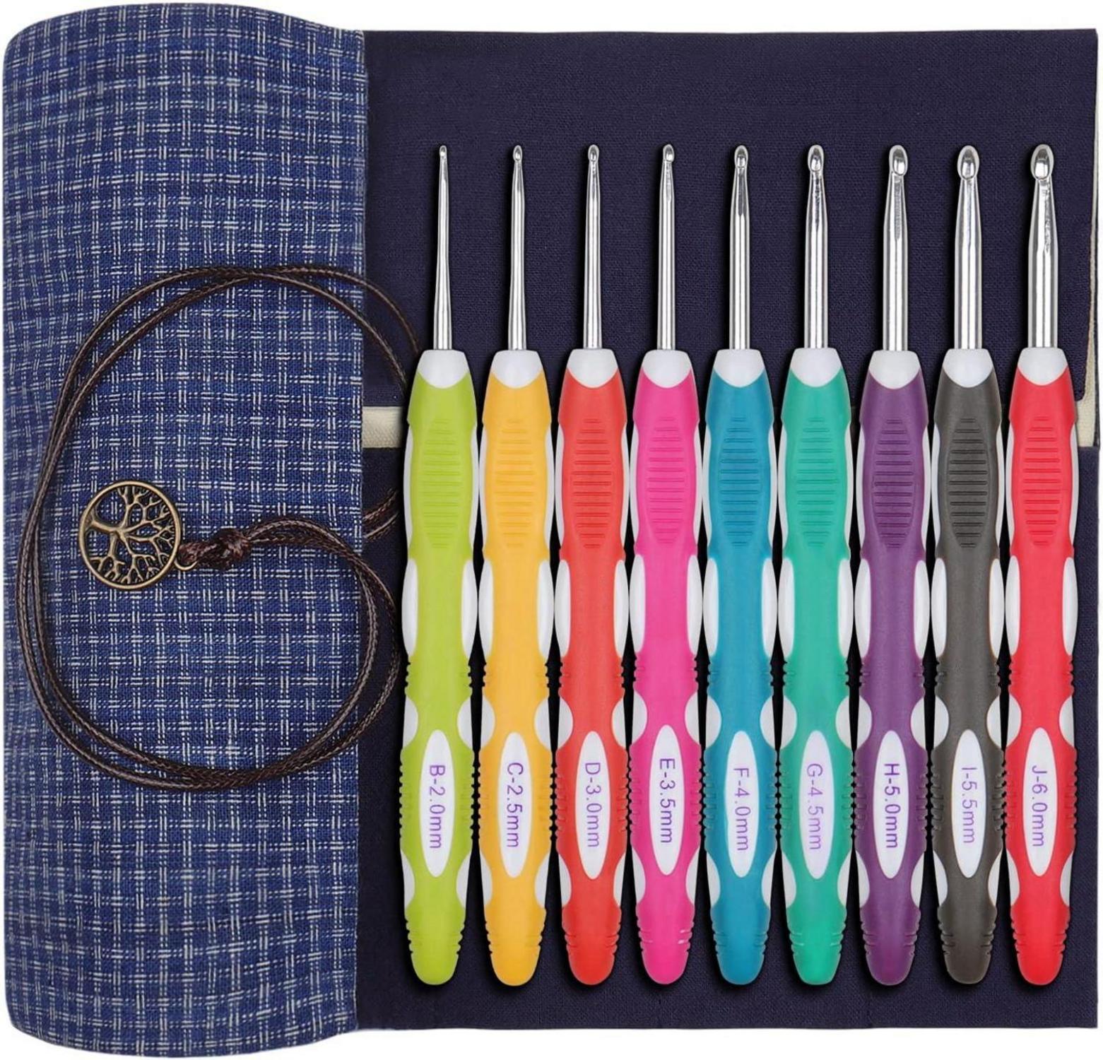 9er Häkelnadel Set mit Weichem Griff und Fall, Aluminium-Hakenkopf