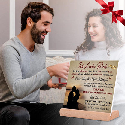 Hochwertige Jahrestagsgeschenk für Ihn oder Sie mit Acryl-Dekortafel und Holzsockel