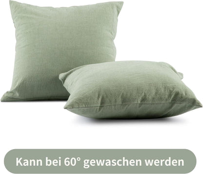 ATsense 2er Set Kissenbezug 40x40 cm Hellgrün Reißverschluss Baumwolle
