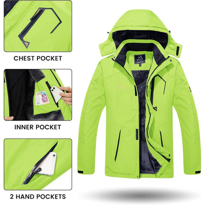 Herren Winterjacke wasserdicht warm mit Kapuze Neongrün