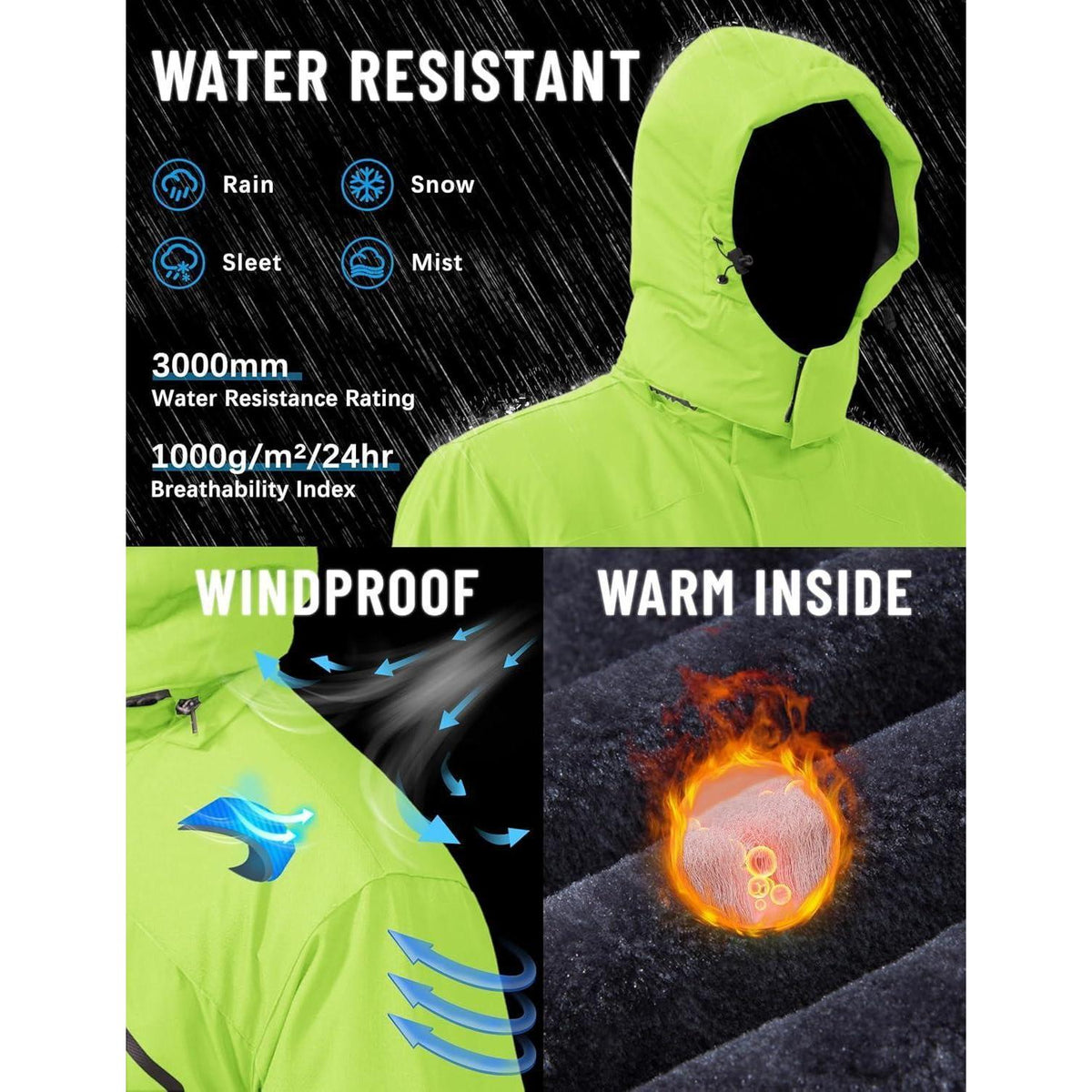 Herren Winterjacke wasserdicht & winddicht mit Fleece-Futter