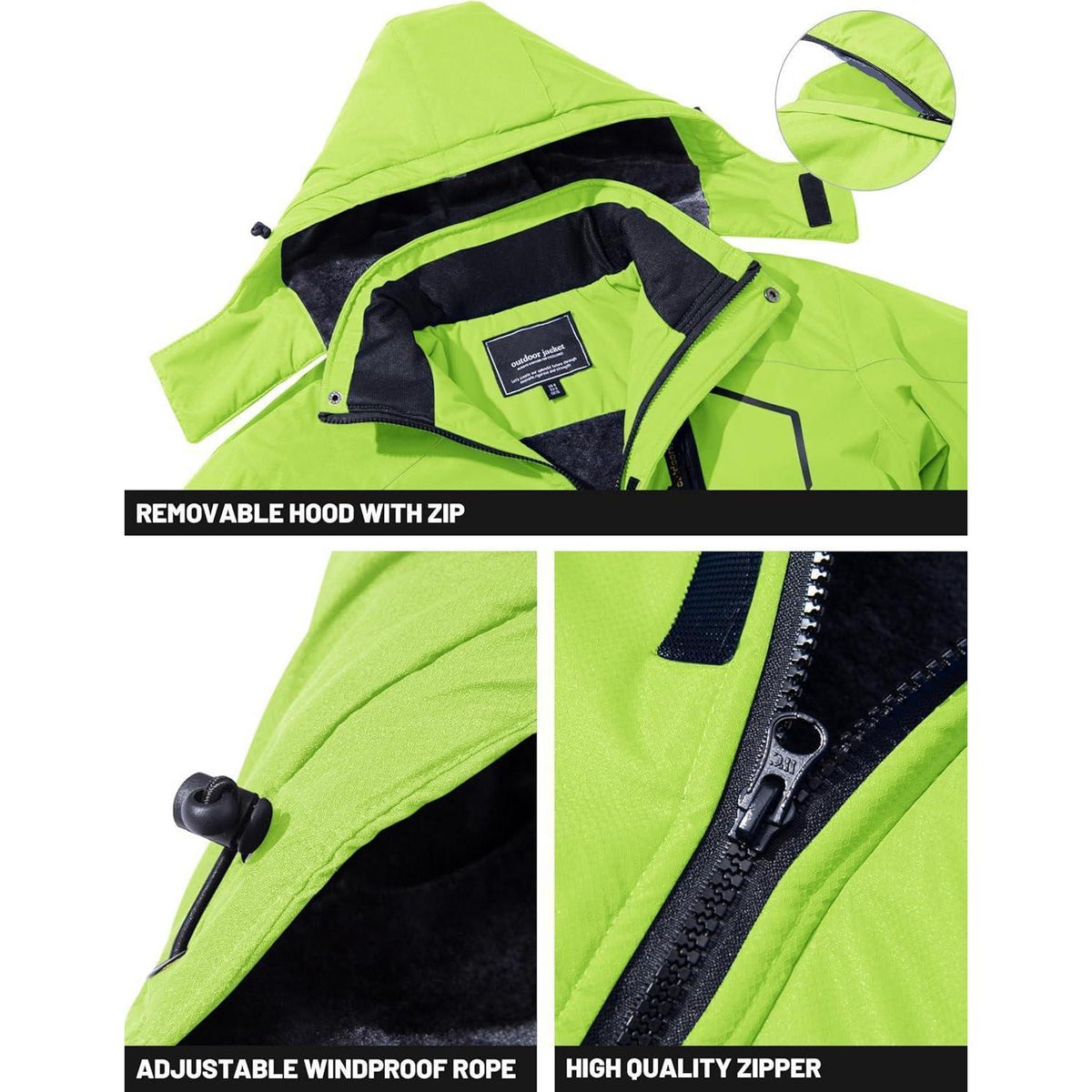 Herren Winterjacke wasserdicht winddicht mit Fleece Neongrün XL