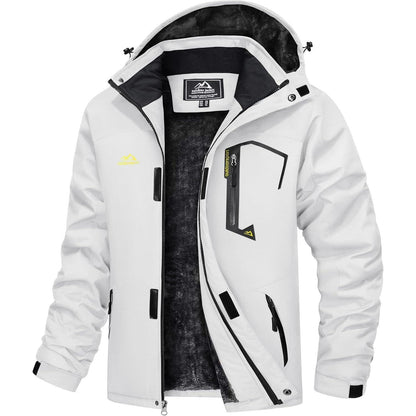 Herren Winterjacke wasserdicht warm gefüttert mit Kapuze Weiß