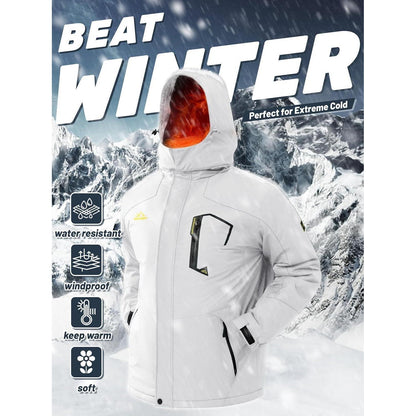 Herren Winterjacke wasserdicht warm gefüttert mit Kapuze Weiß