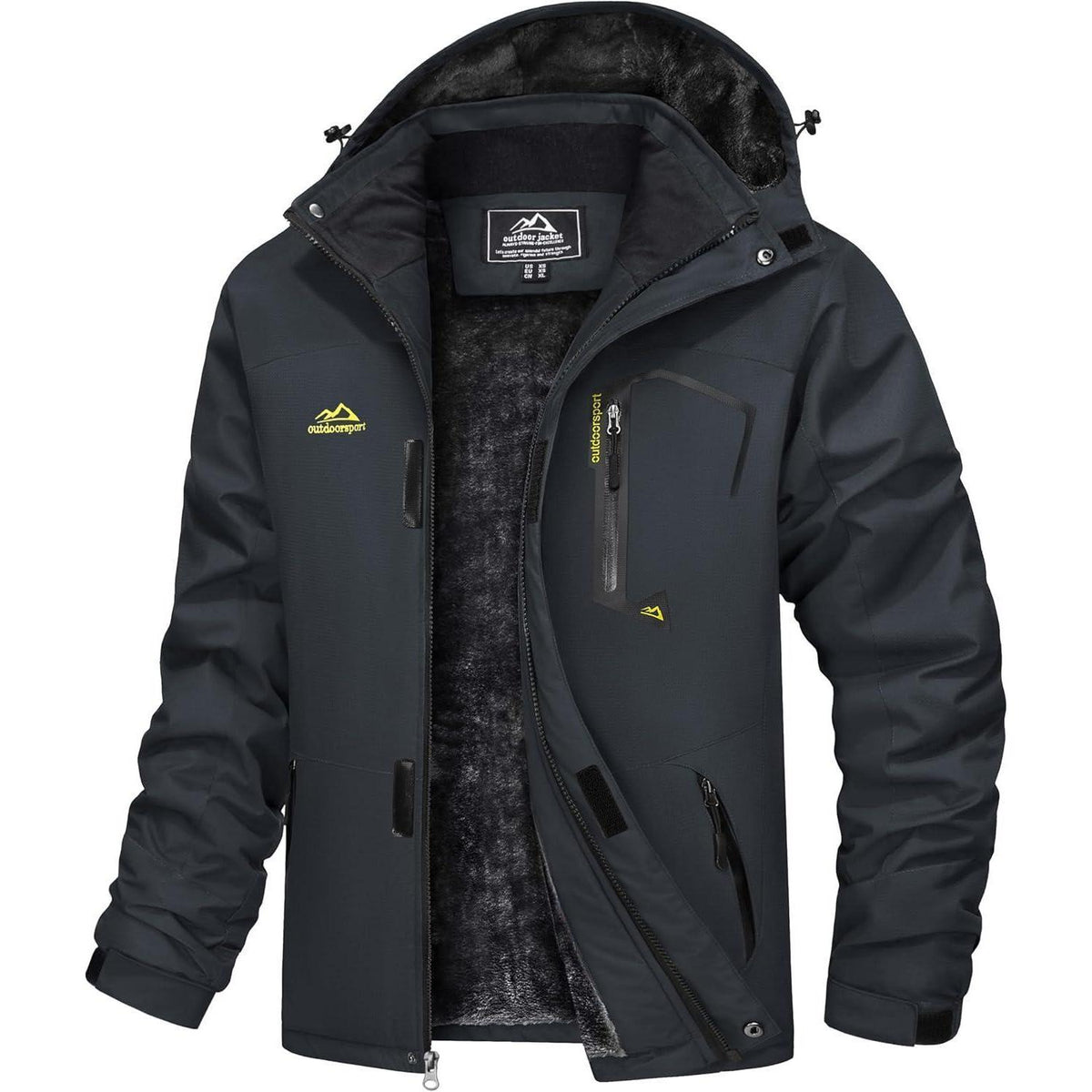 Herren Winterjacke wasserdicht warm gefüttert mit Kapuze Kohlengrau XXL