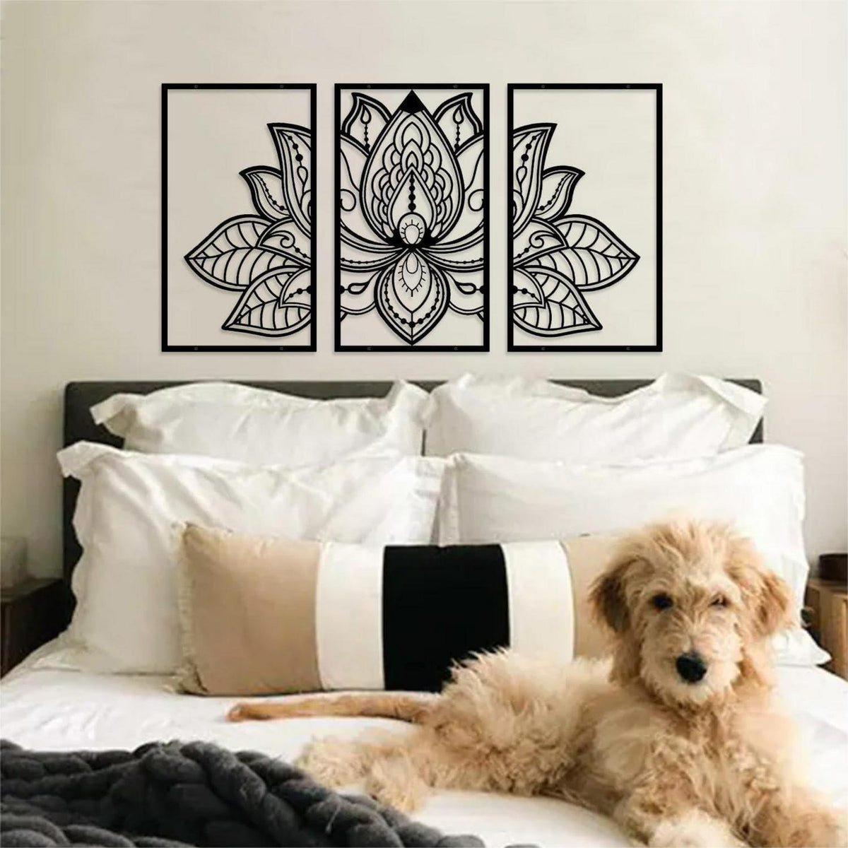 Großes Lotus-Blume-Metall-Wanddeko 3-teiliges Set 110cm x