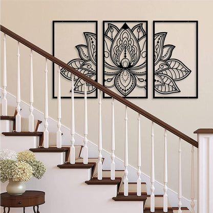Lotus Blume Metall Wanddeko Set 3-teilig Wohnzimmer Schlafzimmer Büro Yoga
