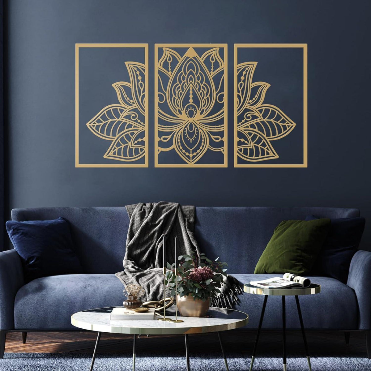 Lotus-Blume Metall-Wanddeko 3-teiliges Set Gold 110cm x 56cm