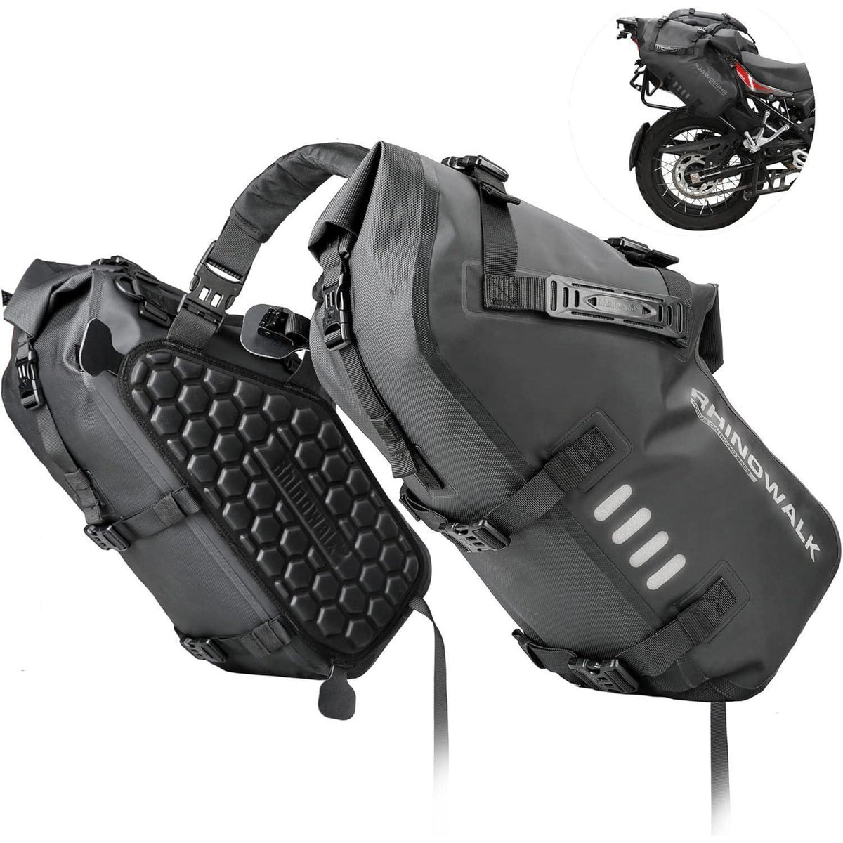 Motorrad Satteltasche 28L Wasserdicht mit Schultergurt Schwarz