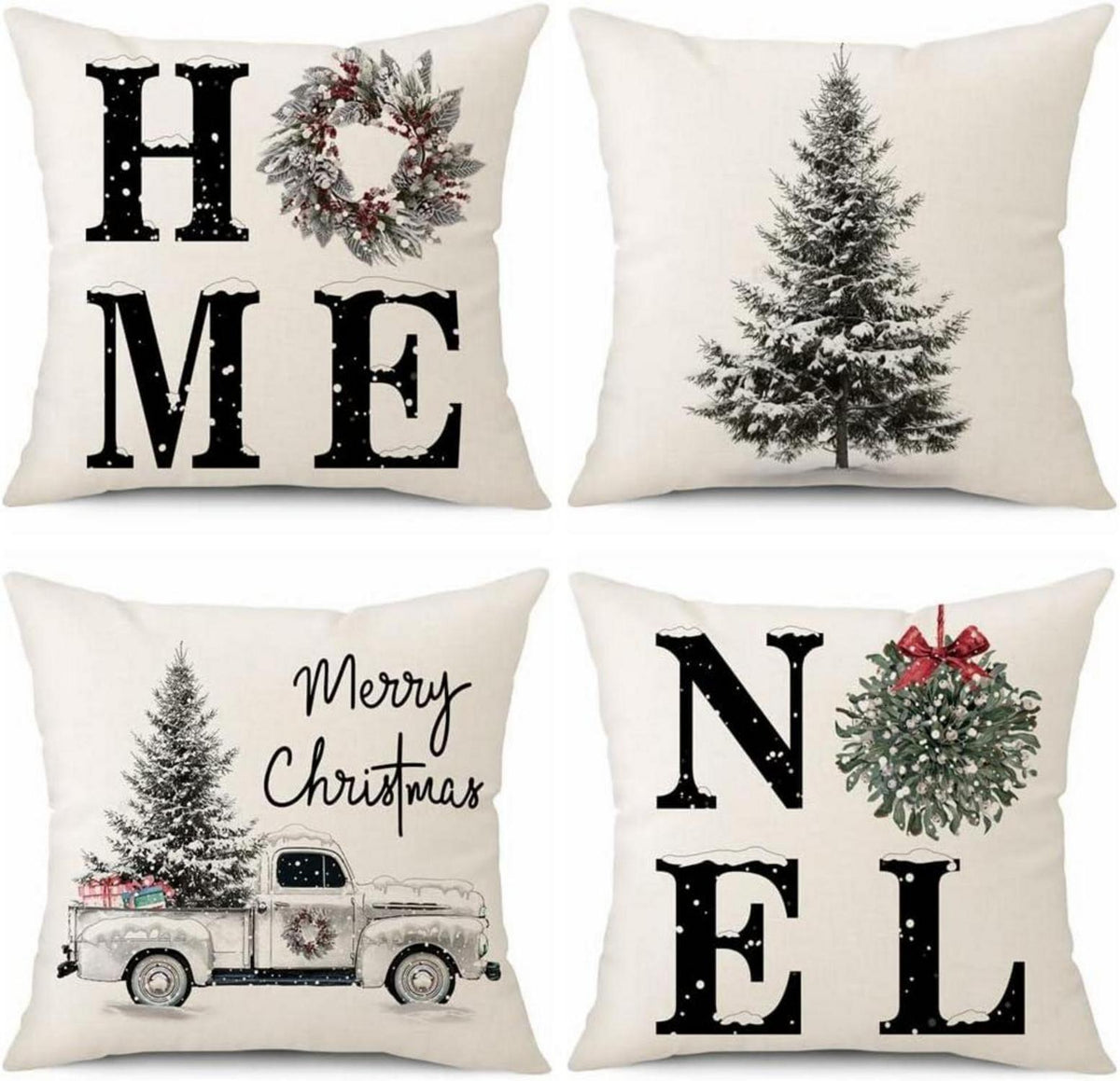 4er Set Weihnachten Kissenbezüge Leinen Deko Sofa Wohnzimmer