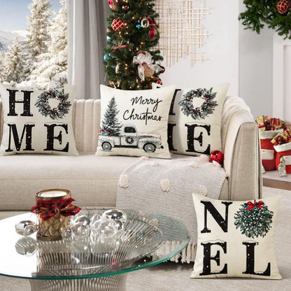 4er Set Weihnachten Kissenbezüge Leinen Deko Sofa Wohnzimmer