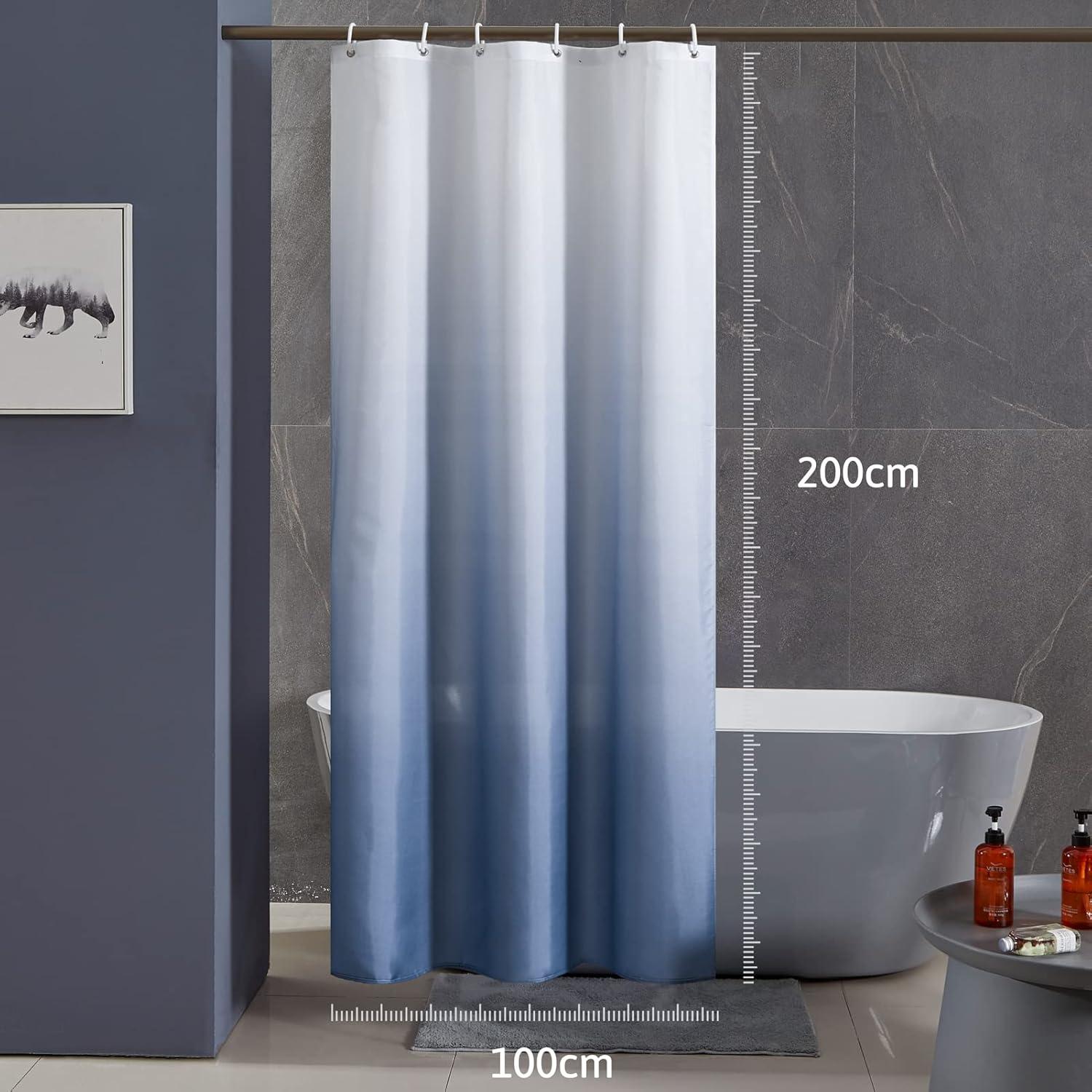 Duschvorhang Textil Anti-schimmel Wasserdicht Polyester Weiß Dunkelblau