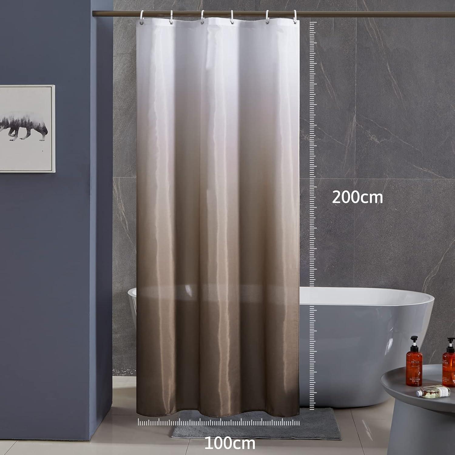 Furlinic Duschvorhang aus Polyester Stoff 100x200cm Weiß nach Taupe incl. 6