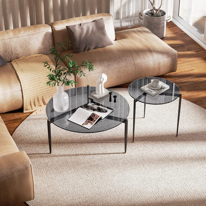 Runder Couchtisch Rauchglas Grau Glasplatte Beistelltisch 80x80x40 cm