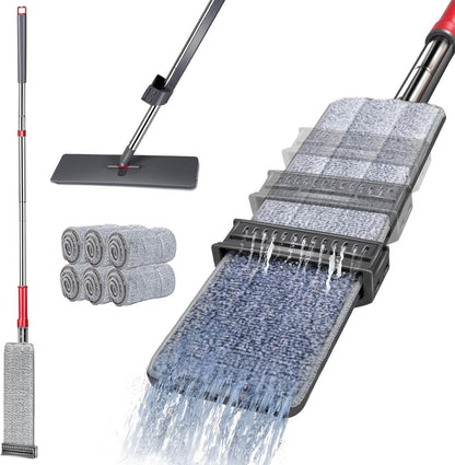 Flachmopp mit Auswringfunktion und 6 Mikrofaser Wischpads