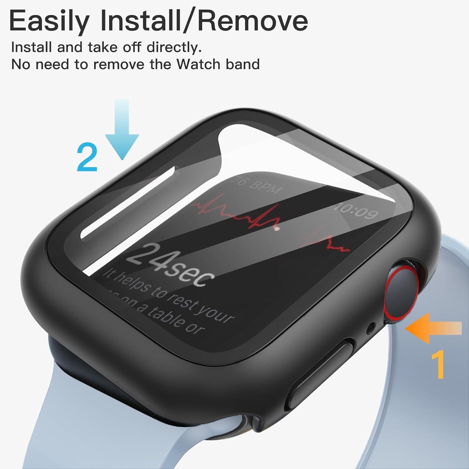 JETech Apple Watch Series 9 8 7 45mm Hülle Gehärtetes Glas Schutzfolie Schwarz