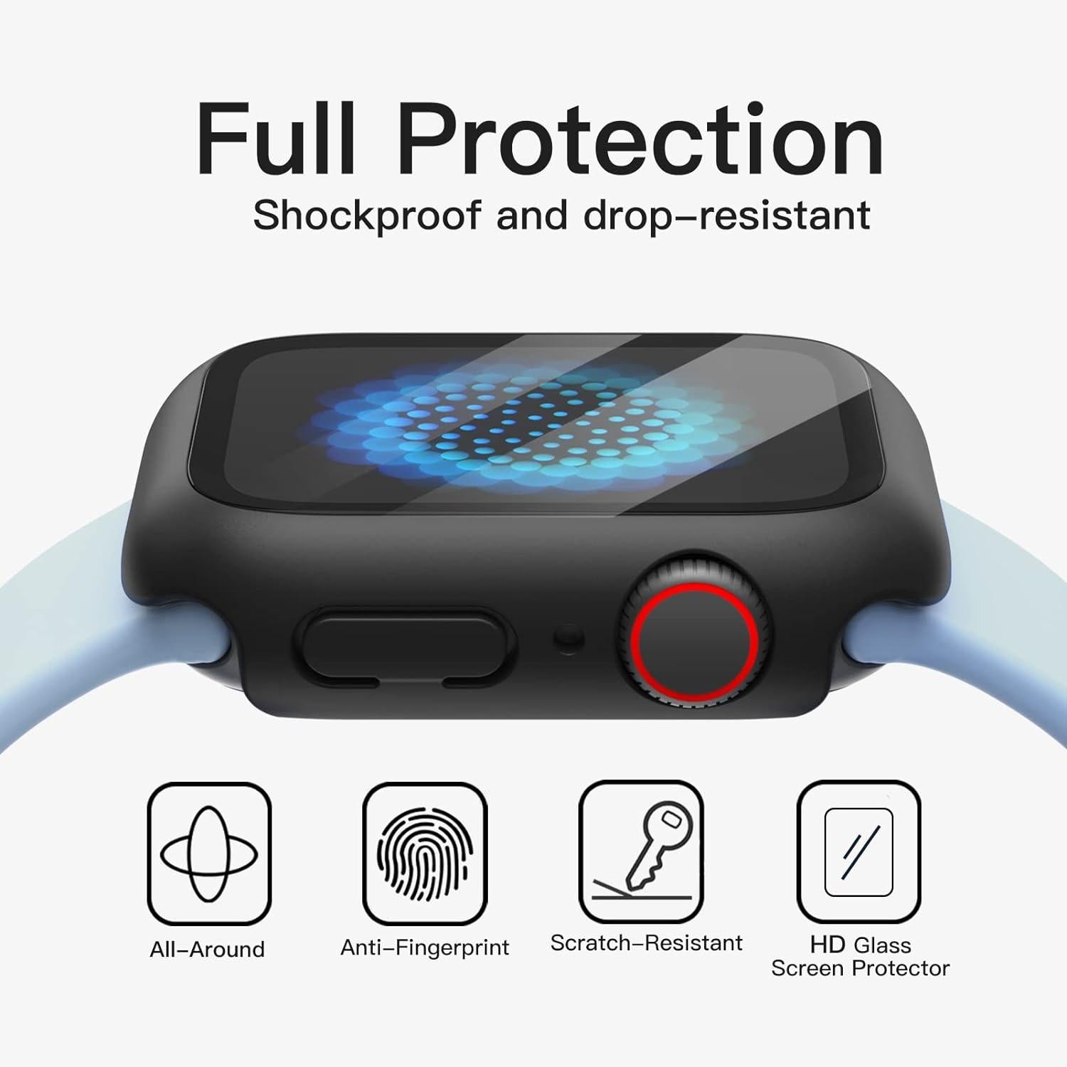 Schutzhülle Displayschutz Apple Watch Series 9 8 7 45mm Schwarz