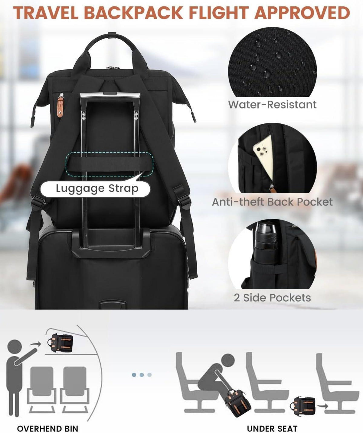 LOVEVOOK Damen Rucksack 17 Zoll Laptop Schulrucksack Schwarz