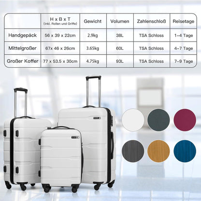 Hartschalen-Koffer Rollkoffer Reisekoffer TSA-Schloss 4 Rollen