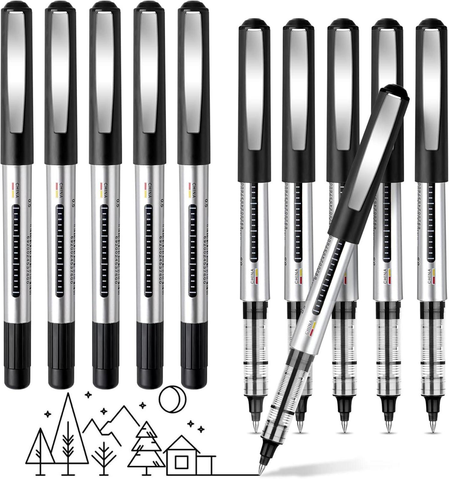 Gelschreiber 10er Set schnell trocknende schwarze Tinte 0,5mm