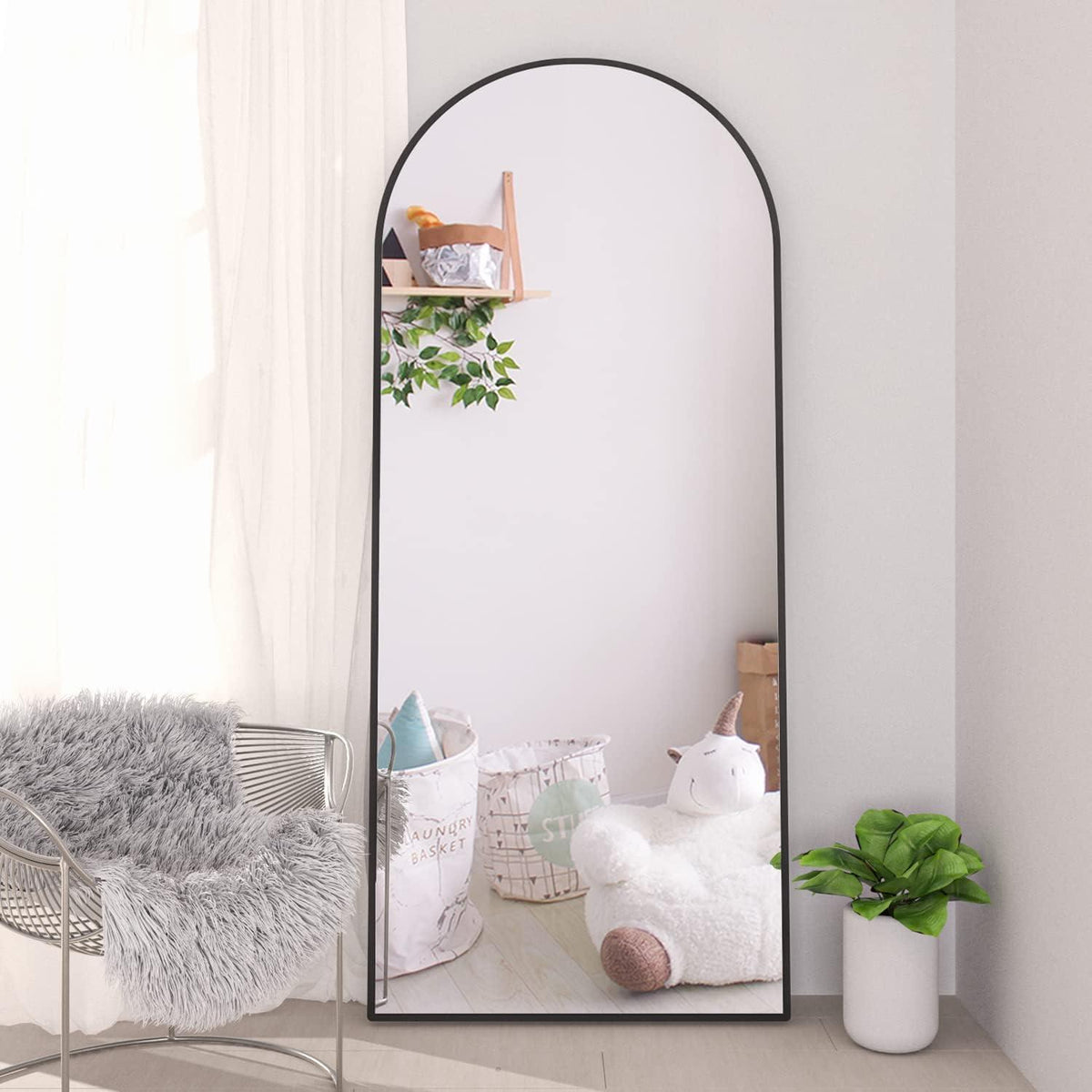 Gewölbter Standspiegel 165x60cm – Voller Länge, Schwarz