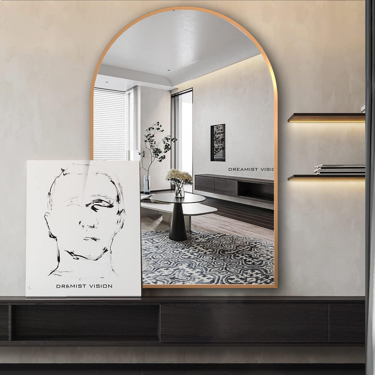Gewölbter Wandspiegel 60x90cm mit Goldrahmen – Badezimmer Spiegel