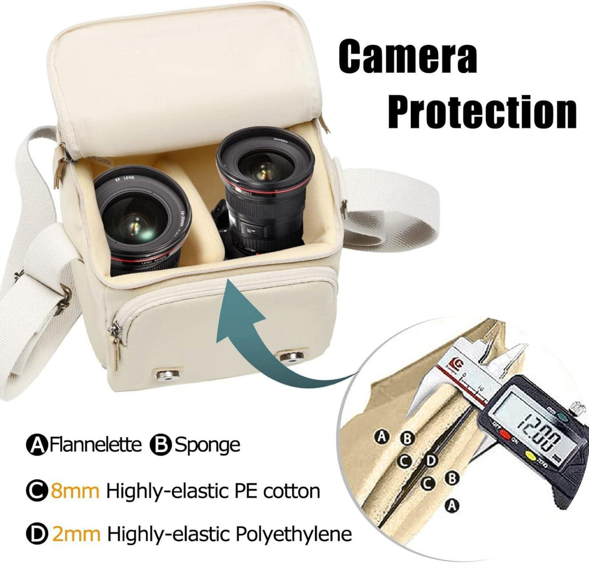 Cwatcun Kameratasche Wasserdicht Vintage SLR-Fototasche Canvas Weiß S