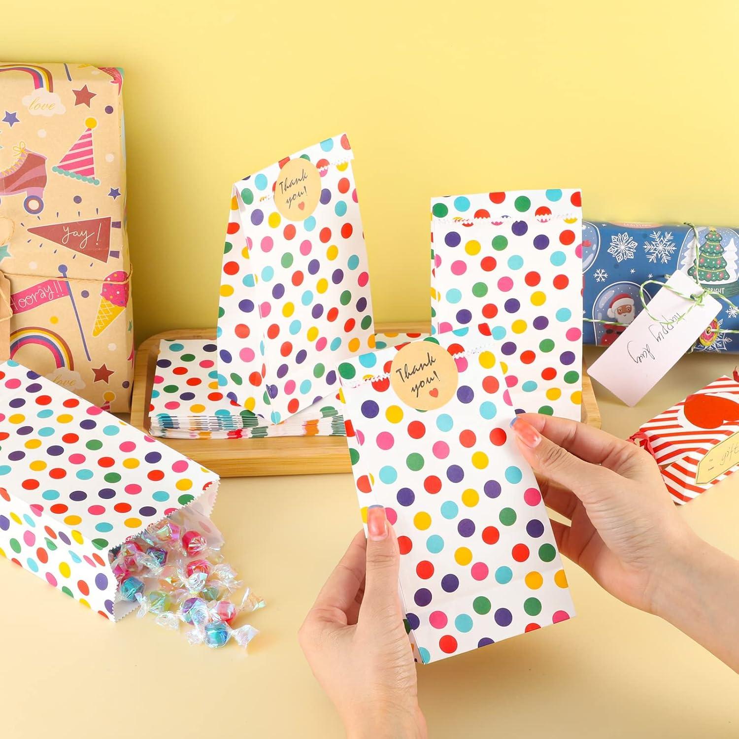25 Stück Papiertüten Kindergeburtstag Regenbogen Punkte Mitgebsel