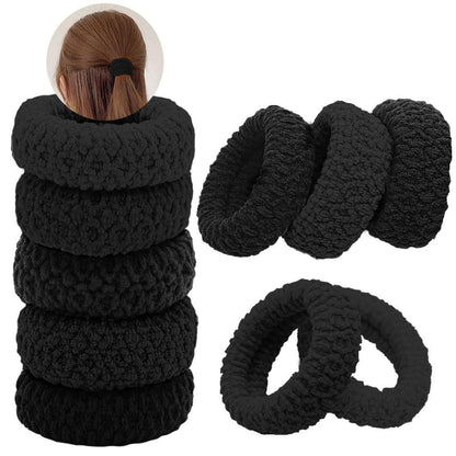 10er Set Dickes Baumwolle Haargummis Schwarz - Nahtlose Elastische