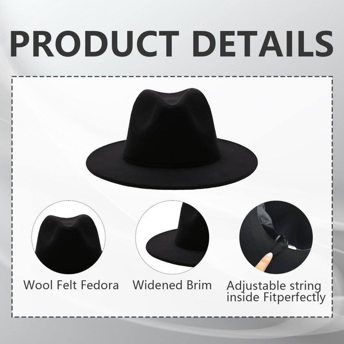 Moderner Fedora Hut aus Wollmischung mit breiter Krempe